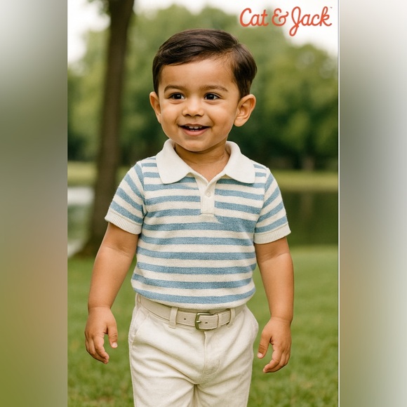 Cat & Jack Other - Cat & Jack Kid’s Short Sleeve Knit Polo Shirt in Blue and White Stripes